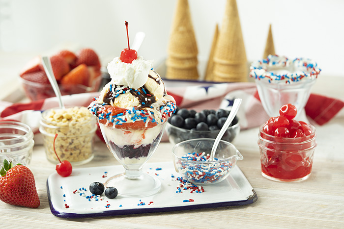 Ice Cream Sundae Bar in Red, White, and Blue Colors